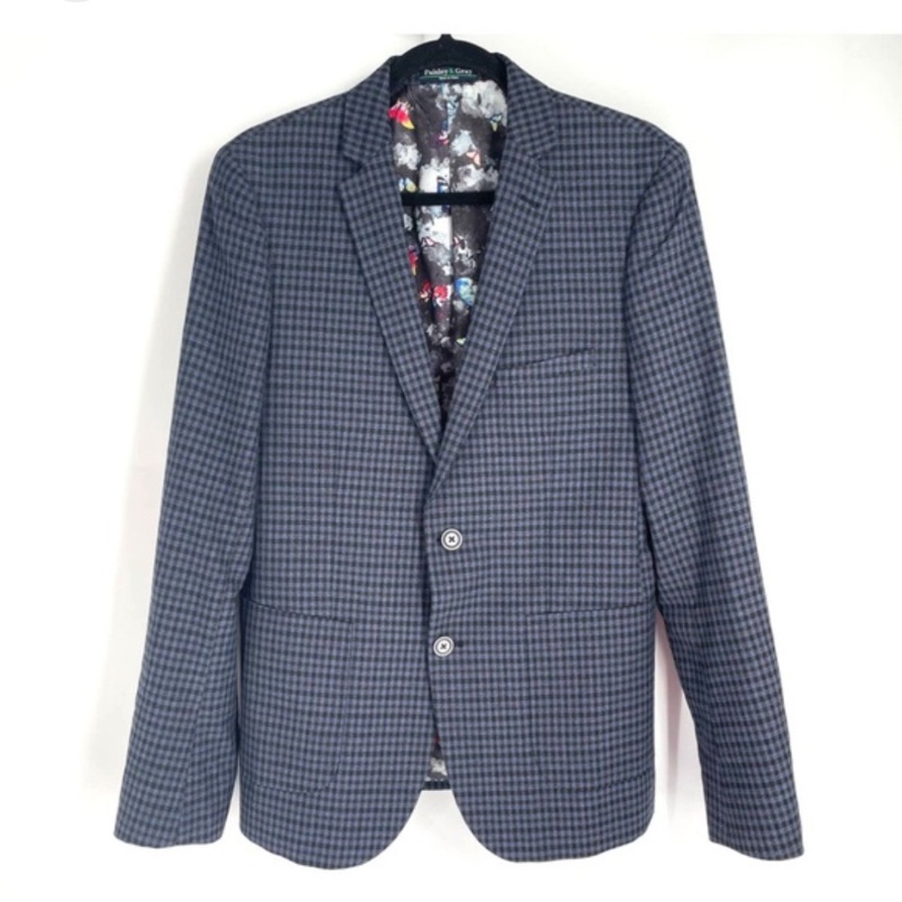 Paisley & Gray Dover Notch slim fit Navy Checkered Blazer